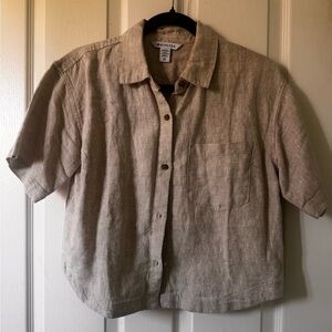 Athleta Beige Linen Button-Up Shirt